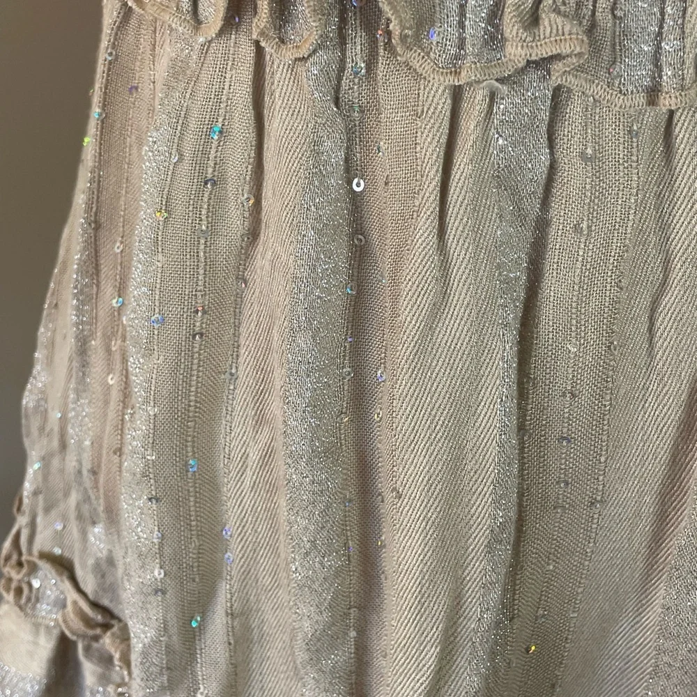 PQ Carrie dress sequence Ruffled Tan Smocked Dress NWT size XS/S anthropology